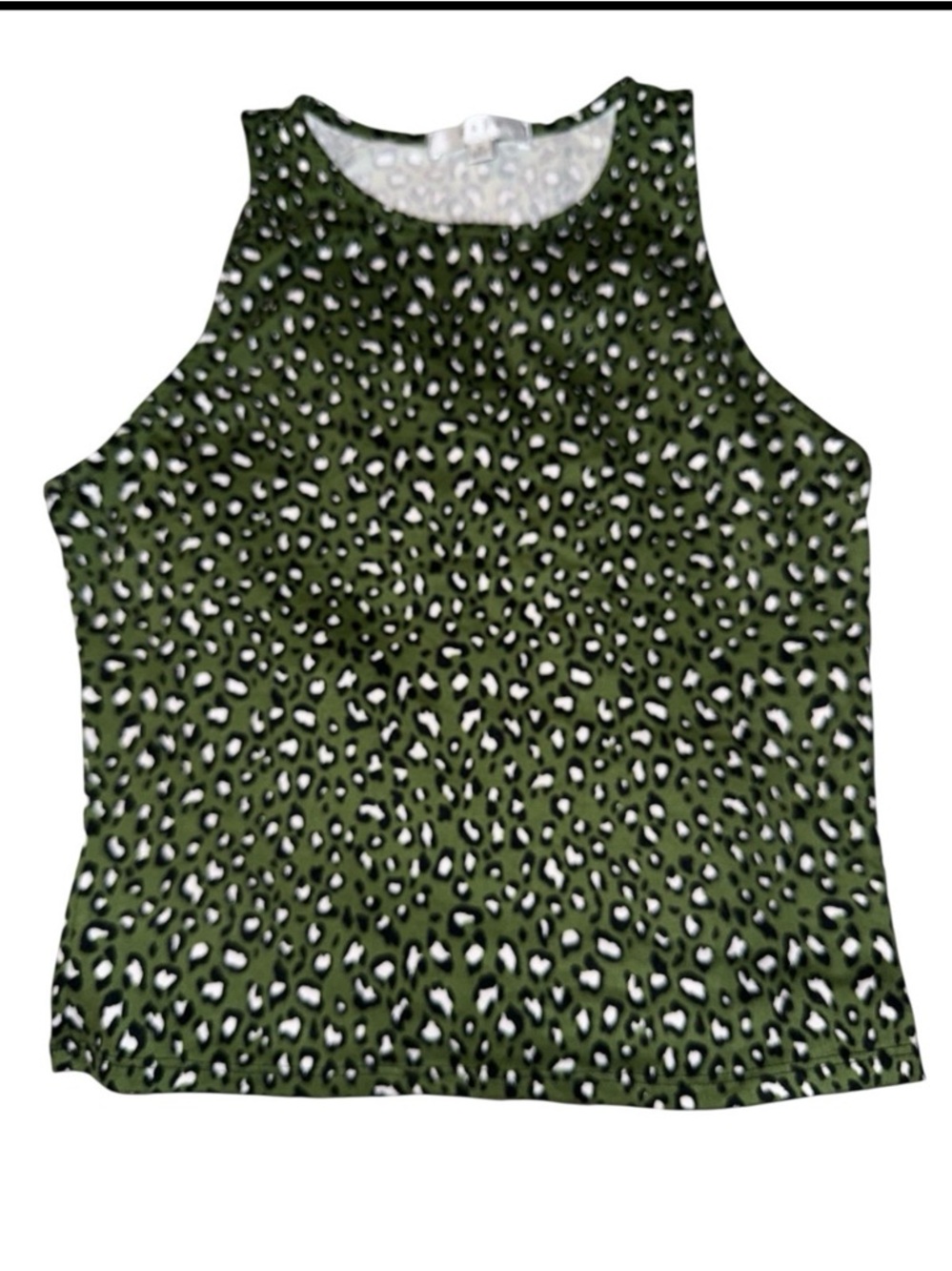 Sleeveless Olive Green Leopard Print Tank Top Size Small